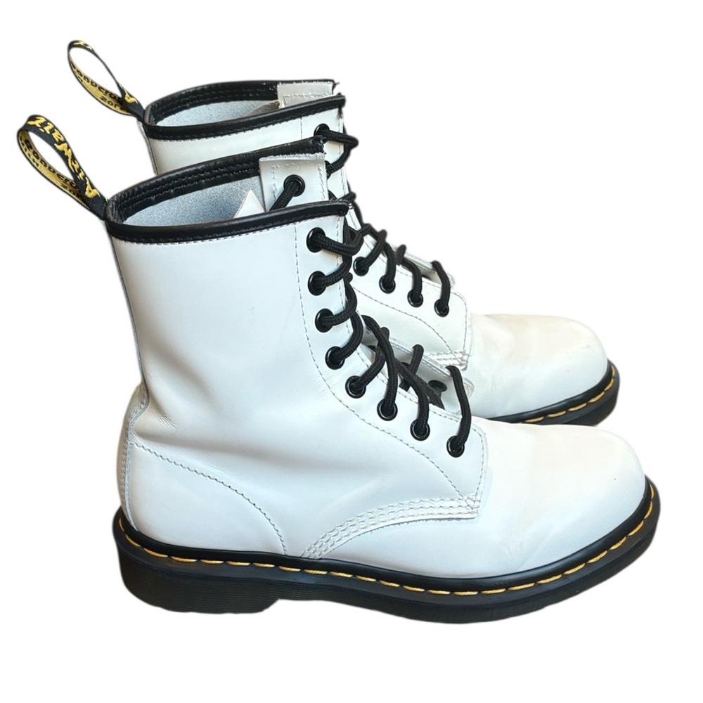 Dr. Martens 1460 White Leather Boots Women's Size 7 Moto Combat